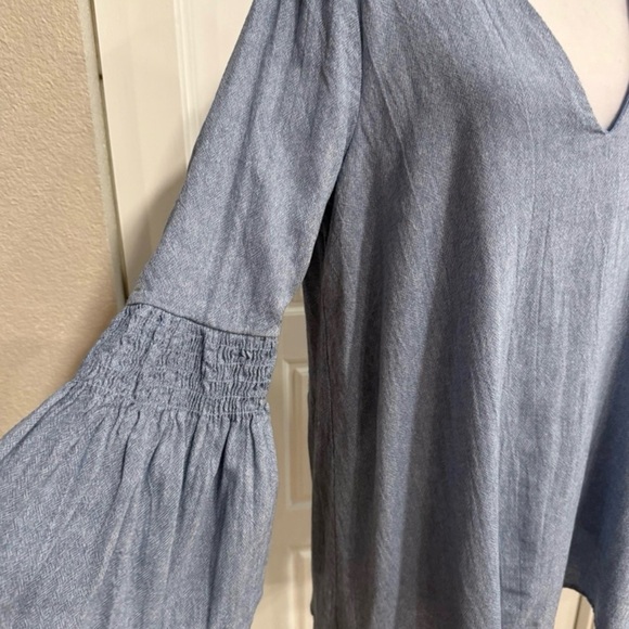 Free People Blue Chambray Bell Sleeve Mini Long Sleeve Dress Medium - Picture 6 of 11